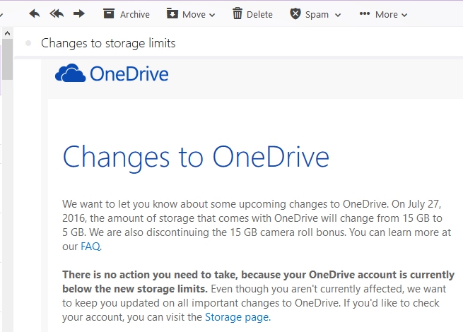 Yahoo menurunkan Kapasitas OneDrive dari 15 GB ke 5 GB.